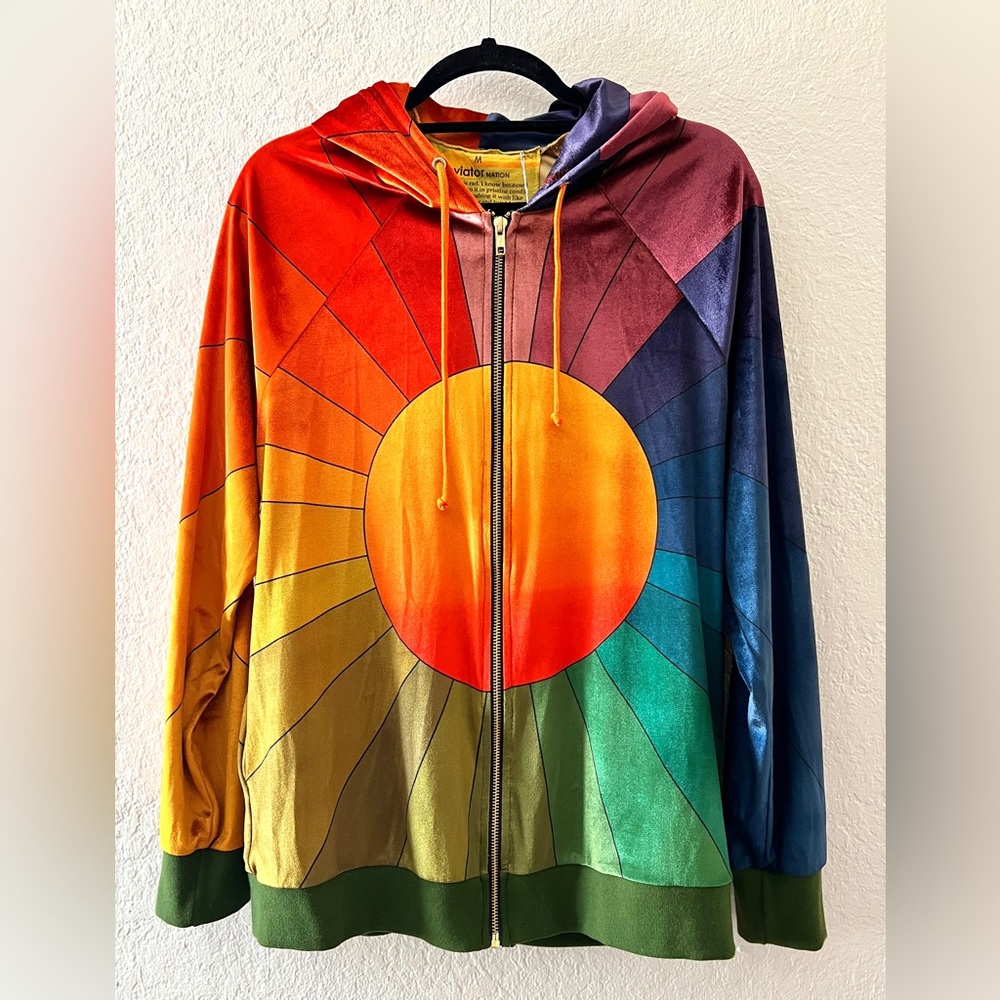 NWT Aviator Nation Galaxy Sunburst full zip velour hoodie Medium